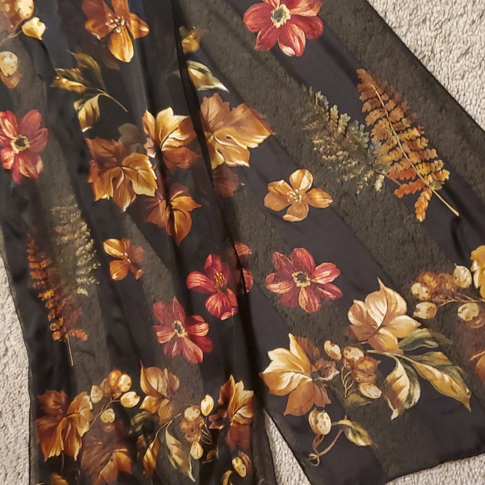 Sheer striped floral silk scarf